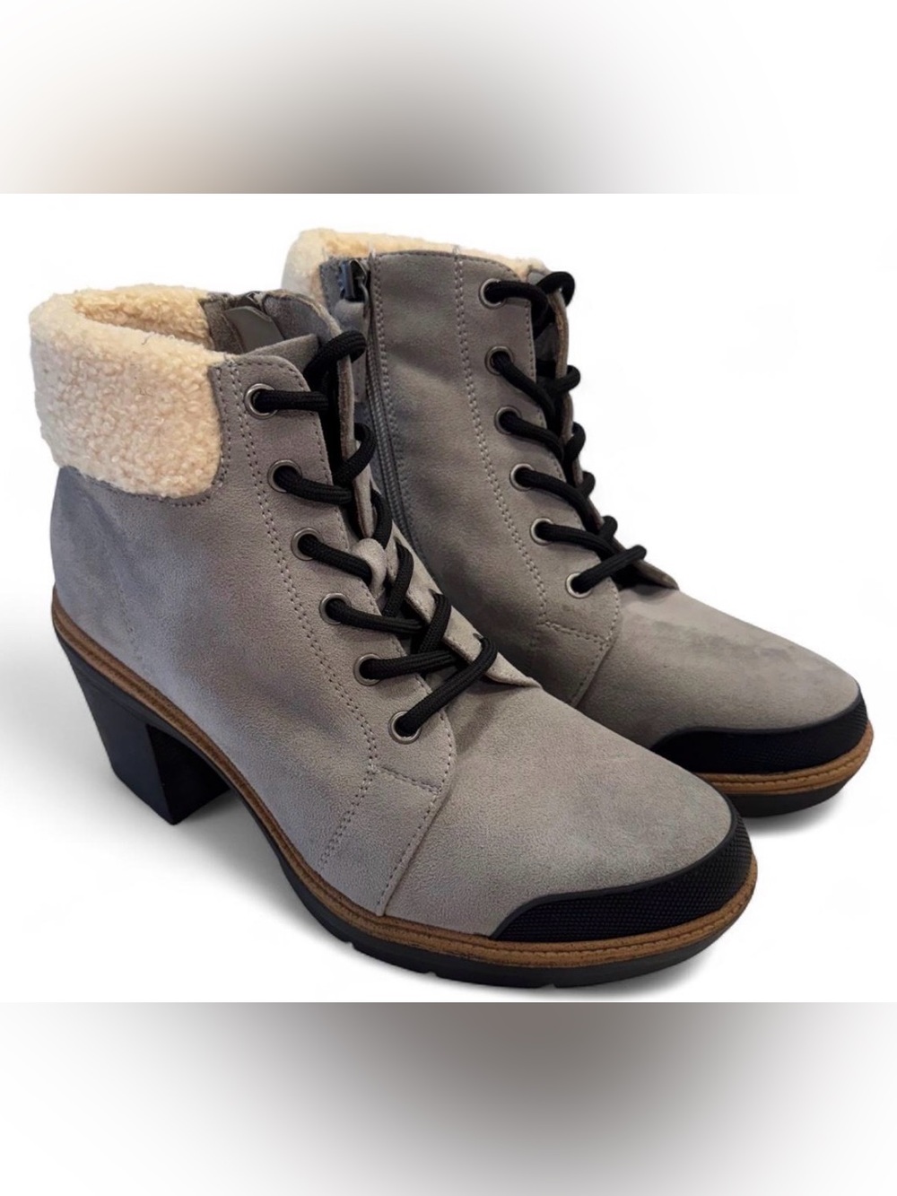 Dr. Scholl’s For the Love Women’s 8 Gray Faux Fur Lace Up Lug Heel Boots